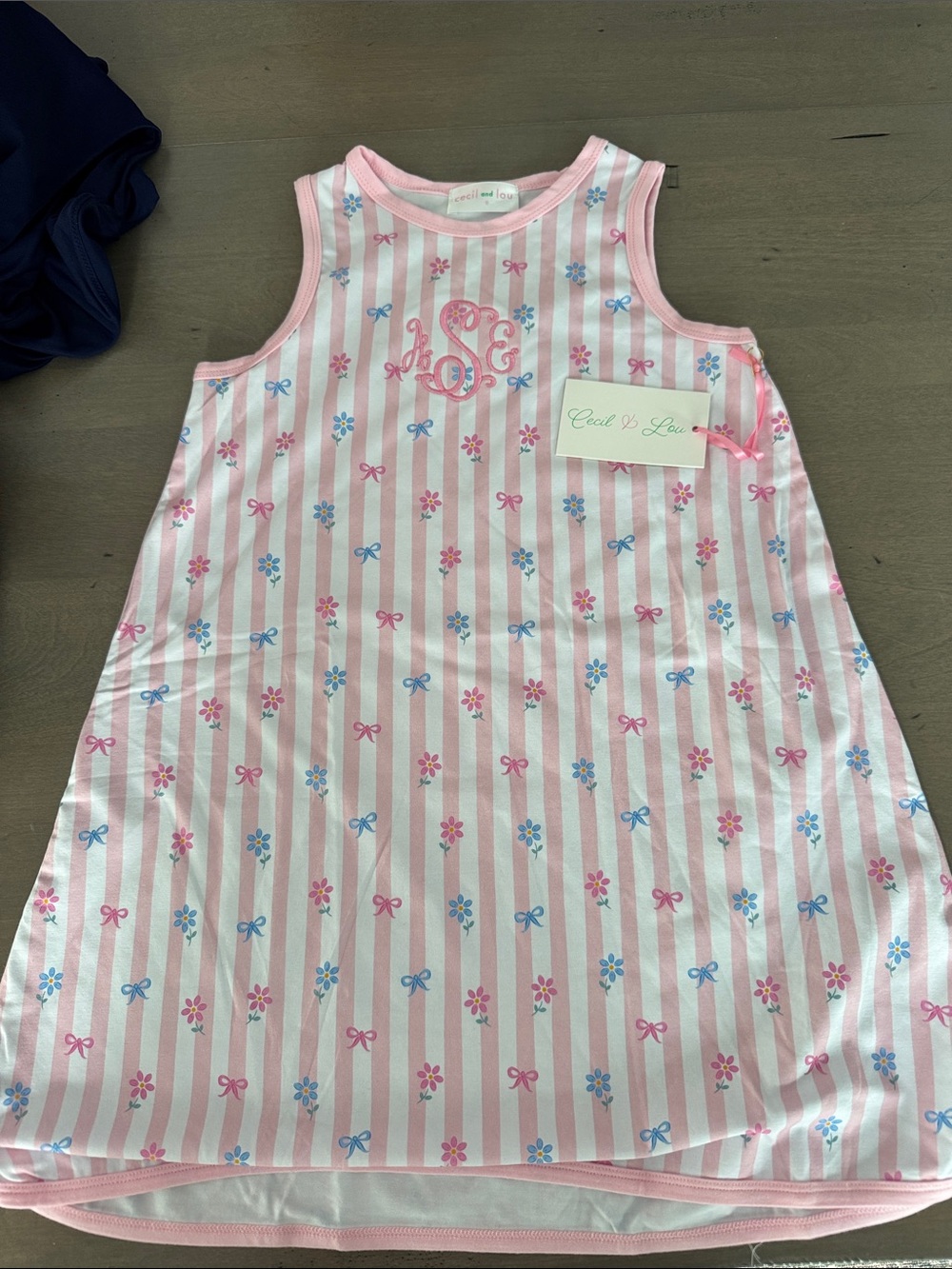 Cecil & Lou Pink Striped Floral Dress with aSe monogram size 8